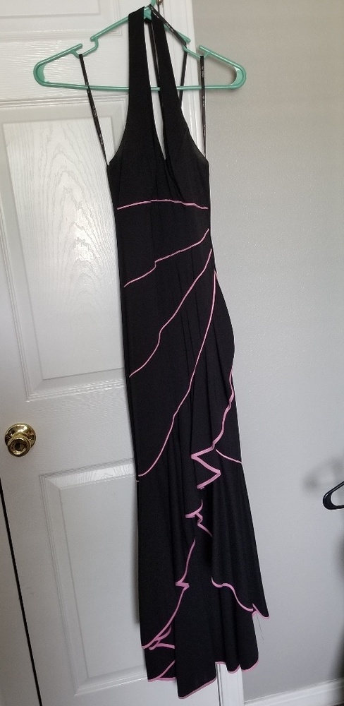 Black with pink striped formal gown